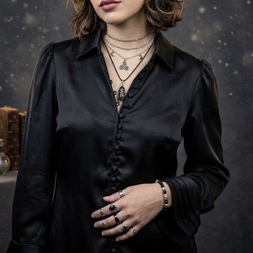 Soft Surroundings Sonnet Poet Blouse Size XS Black Gothic Witchy Charmed Vamp